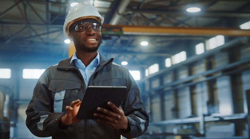 Close-up of Afrox Plant Operator walking through site